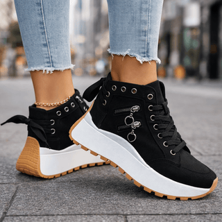 Zarelle | Zapatillas de Plataforma Chunky de Denim para Mujer con Cremalleras Laterales