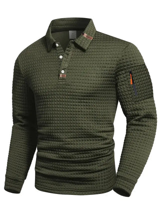 Dervan | Polo de Hombre Texturizado de Manga Larga con Bolsillo en la Manga