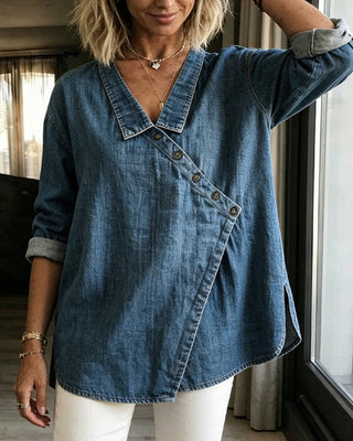 Fiona | Blusa de Mujer con Botones Diagonales y Cuello Camisero