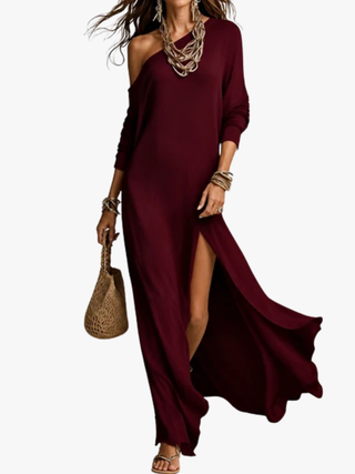 Céleste | Vestido Largo Fluido de un Hombro con Abertura para Mujer