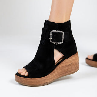Clover | Sandalias de Cuña para Mujer con Hebilla Vintage y Suela de Madera