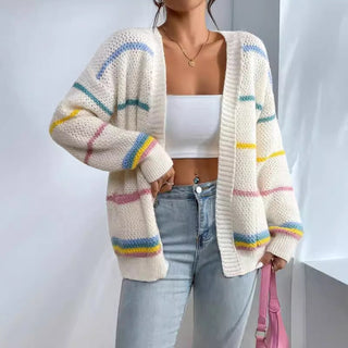 Corvella | Cárdigan Oversize de Punto a Rayas con Frente Abierto para Mujer
