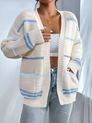 Corvella | Cárdigan Oversize de Punto a Rayas con Frente Abierto para Mujer