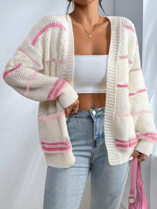 Corvella | Cárdigan Oversize de Punto a Rayas con Frente Abierto para Mujer