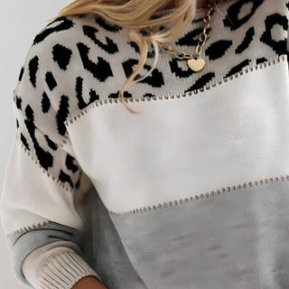 Briella | Suéter de Punto de Mujer con Estampado de Leopardo y Franjas
