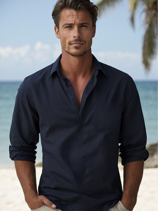 Camisa relajada de cuello abierto para hombres - Arend 0