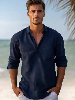 Camisa relajada de cuello abierto para hombres - Arend 1