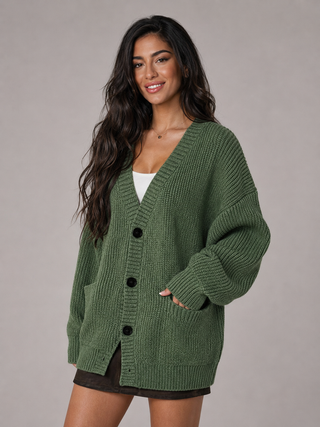 Alverie | Cárdigan Oversize de Punto Grueso con Botones para Mujer