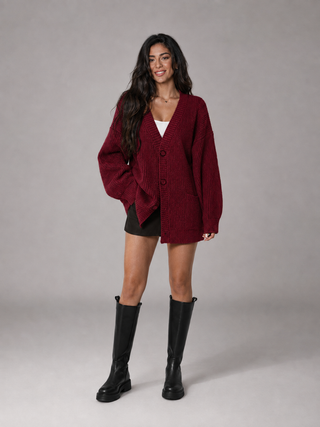 Alverie | Cárdigan Oversize de Punto Grueso con Botones para Mujer