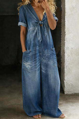 Marisol | Mono de Denim con Piernas Anchas para Mujer