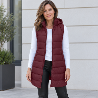Camille | Chaleco Largo Acolchado con Capucha y Cremallera para Mujer