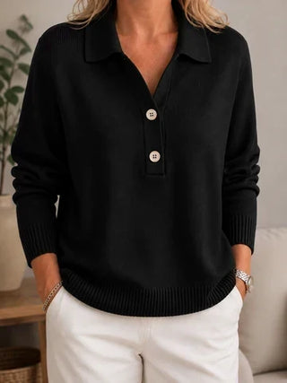 Hera | Suéter de Punto de Mujer con Cuello Camisero y Botones Decorativos