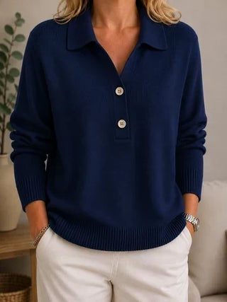 Hera | Suéter de Punto de Mujer con Cuello Camisero y Botones Decorativos