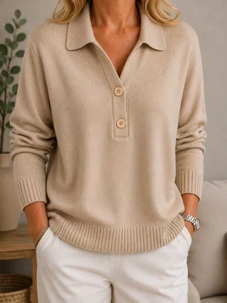 Hera | Suéter de Punto de Mujer con Cuello Camisero y Botones Decorativos