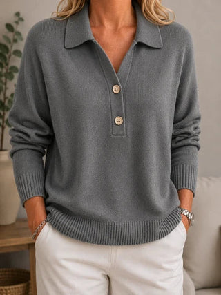 Hera | Suéter de Punto de Mujer con Cuello Camisero y Botones Decorativos