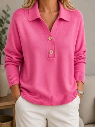 Hera | Suéter de Punto de Mujer con Cuello Camisero y Botones Decorativos