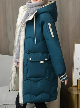 Ravelle | Chaqueta Acolchada Larga para Mujer con Capucha y Bolsillos Delanteros