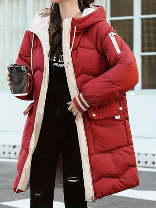 Ravelle | Chaqueta Acolchada Larga para Mujer con Capucha y Bolsillos Delanteros