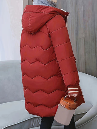 Ravelle | Chaqueta Acolchada Larga para Mujer con Capucha y Bolsillos Delanteros