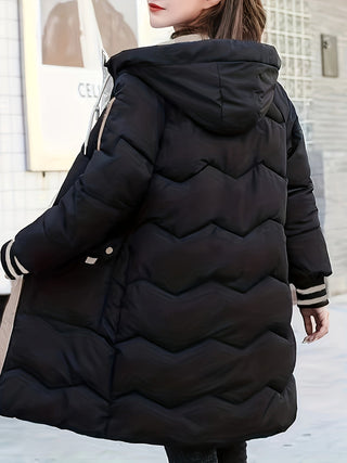 Ravelle | Chaqueta Acolchada Larga para Mujer con Capucha y Bolsillos Delanteros