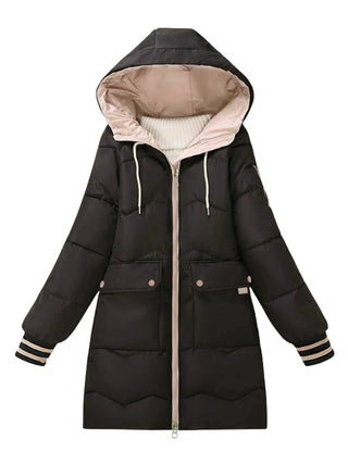 Ravelle | Chaqueta Acolchada Larga para Mujer con Capucha y Bolsillos Delanteros