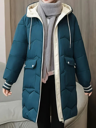 Ravelle | Chaqueta Acolchada Larga para Mujer con Capucha y Bolsillos Delanteros