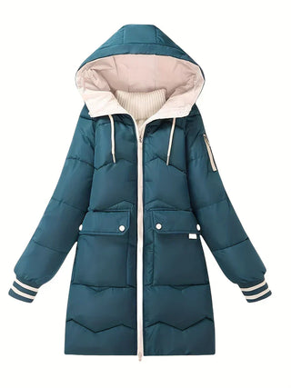 Ravelle | Chaqueta Acolchada Larga para Mujer con Capucha y Bolsillos Delanteros