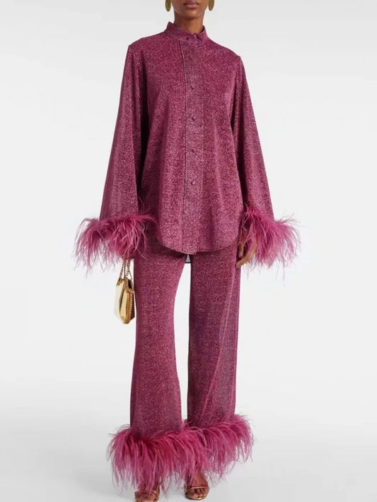Blazer con puños de plumas Mujer - Edith