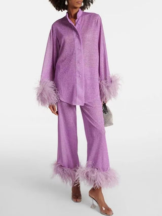 Blazer con puños de plumas Mujer - Edith