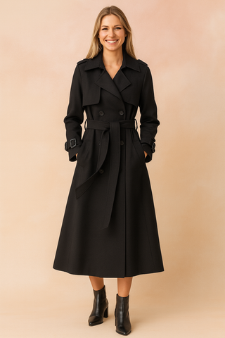 Emilia | Abrigo Trench Largo para Mujer con Cinturón y Hebillas