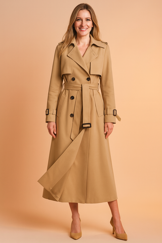 Emilia | Abrigo Trench Largo para Mujer con Cinturón y Hebillas