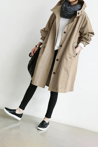 Velaine | Gabardina con Capucha y Botones para Mujer