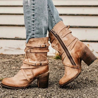 Zara | Botines Vintage de Mujer con Correas Decorativas y Tacón Ancho