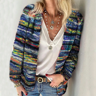 Rhoswen | Cárdigan de Punto Multicolor con Frente Abierto para Mujer