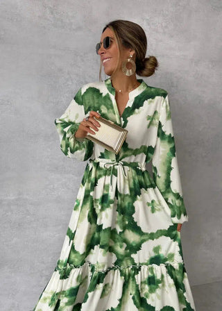 Vestido maxi para mujeres - manga larga - cuello en V - diseño elegante de flujo 1