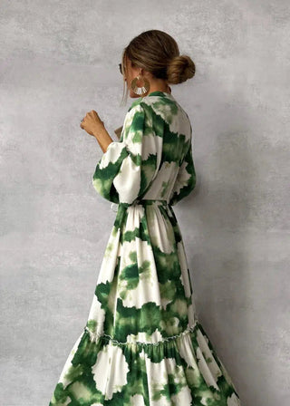 Vestido maxi para mujeres - manga larga - cuello en V - diseño elegante de flujo 2
