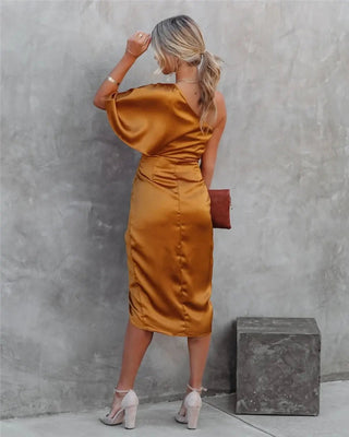 Vestido midi asimétrico drapeado para mujeres - Cortney 5