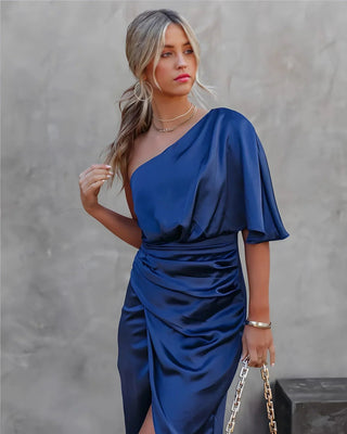 Vestido midi asimétrico drapeado para mujeres - Cortney 9