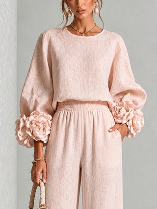 Isabel | Conjunto de Mujer con Mangas Florales y Pantalón Ancho