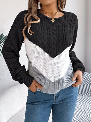 Eurie | Suéter de Punto para Mujer con Cuello Redondo y Diseño de Bloques de Color