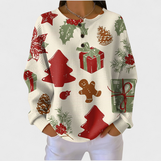 Yulenne | Sudadera Gofrada con Estampado Navideño para Mujer