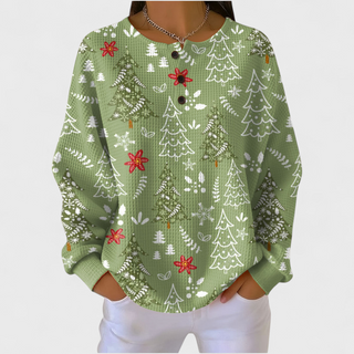 Yulenne | Sudadera Gofrada con Estampado Navideño para Mujer