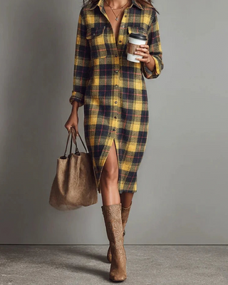 Valene | Vestido Camisero De Cuadros con Botones para Mujer