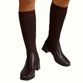 Lavinia | Botas de Punto hasta la Rodilla para Mujer con Tacón Grueso