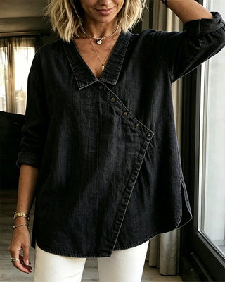 Fiona | Blusa de Mujer con Botones Diagonales y Cuello Camisero