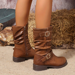 Lorvella | Botas de Caña Arrugada para Mujer con Tacón Grueso