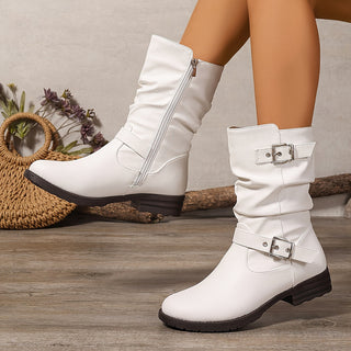 Lorvella | Botas de Caña Arrugada para Mujer con Tacón Grueso