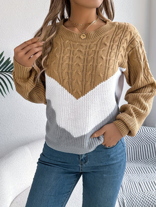 Eurie | Suéter de Punto para Mujer con Cuello Redondo y Diseño de Bloques de Color
