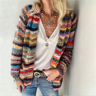 Rhoswen | Cárdigan de Punto Multicolor con Frente Abierto para Mujer