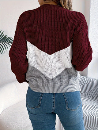 Eurie | Suéter de Punto para Mujer con Cuello Redondo y Diseño de Bloques de Color